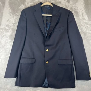 Lauren Ralph Lauren Blazer Mens 40L Navy Gold Button Suit Jacket Wool Blend - Picture 1 of 13