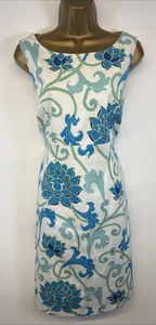 Laura Ashley Dress Blue White Floral Boat Neck Shift Sleeveless UK 14 - Picture 1 of 14