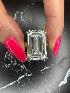 14K White Gold 10.00Ct Emerald Cut Lab Grown/CVD Diamond Solitaire F/VS Ring - Picture 1 of 17