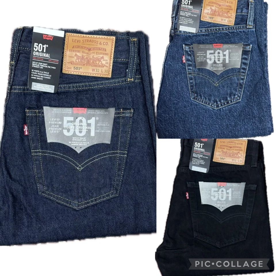 LEVI'S Jeans uomo Levis 501 taglio dritto denim vestibilità originale fondo W30-W38 L30-L32
