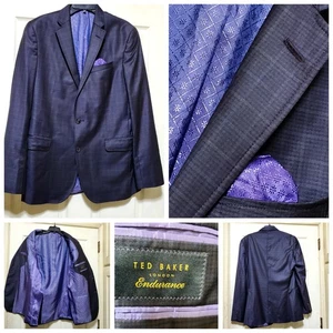 Ted Baker Blazer Mens 42L Wool Endurance Plaid Sport Coat Jacket Pocket Square - Picture 1 of 22