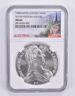 1780-Dated Austria Taler Silver Modern Restrike MS66 NGC *3753 - Image 1 of 4
