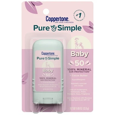 Coppertone Pure & Simple Baby SPF 50 100% Mineral Sun Protection Sunscreen Stick - Image 1 of 4