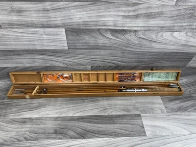 VINTAGE MAYFLOWER BAMBU VARA DE PESCA PACOTE CAIXA DE MADEIRA MOSCAS 3 PONTAS RARAS - Imagem 1 de 4