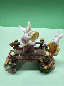 Vintage Hasen auf Brücke Schmetterlingsfang, Feengartenfreunde, K’s Collecti - Bild 1 von 8