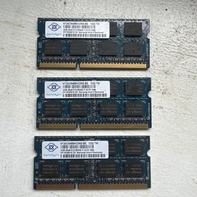6 GB RAM NANYA 2GB (3x2GB) 2Rx8 PC3 DDR3 SO DIMM 8500S NT2GC64B8HC0NS-BE - Image 1 of 2