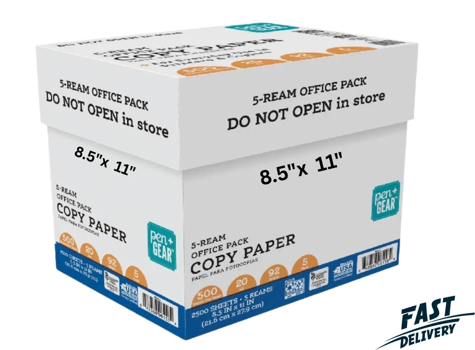 Pen+Gear Copy Paper, 8.5" x 11", 92 Bright, 20 lb., 5 Reams (2,500 Sheets) - Image 1 of 1