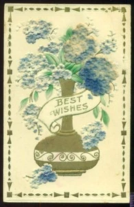 High Relief HEAVY EMBOSSED BEST WISHES FLOCKED FLOWERS 1910 Vintage Postcard - Picture 1 of 1