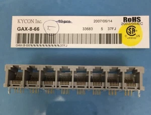 GAX-8-66 Kycon Right Angle 6-POS Gang Jack Series, 8 Port, PCB Mount, ROHS - Picture 1 of 6