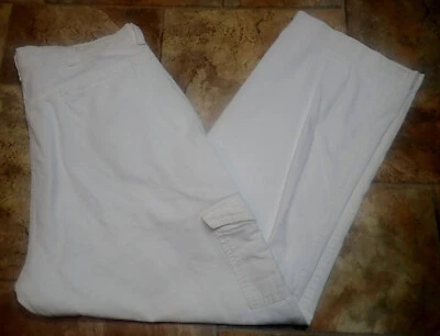 Jeans cargo verdadeiro vintage anos 70 DEE CEE EUA feminino branco plissado frontal 32x25 - Imagem 1 de 4