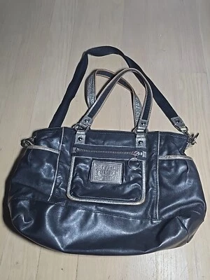 Coach Poppy Large Black/Silver Metallic Leather Satchel Purse Bag 14370 - Image 1 of 4