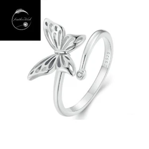 Sterling Silver 925 Ring Butterfly Adjustable Insect Open Resizable Girls Ladies - Picture 1 of 6