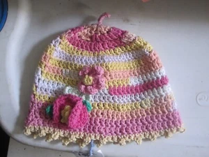 100% Baumwolle Häkel Cloche Mütze Mehrfarbig Rosa Pastelltöne Frühling Sommer Einheitsgröße - Bild 1 von 2