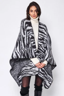 Женское уютное вязаное кимоно кардиган с открытой передней частью зебра Anthropologie Style плащ - Изображение 1 из 3