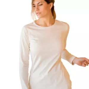 Camisa para mujer de algodón orgánico de manga larga libre de químicos sin tintes blanca pequeña - Imagen 1 de 10
