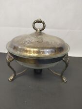 Vintage Silver Plated Chafing Dish Crescent w/ Pyrex 595 Bowl