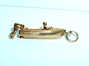 VINTAGE 14K GELBGOLD 3D BEWEGLICH MOTER SCHNELLBOOT ANHÄNGER CHARM - Bild 1 von 5