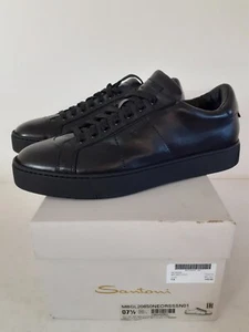 SANTONI Zapatilla Hombre Cuero Caído Negro, Reino Unido Talla 7.5 - Imagen 1 de 7