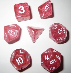 RPG Dice Set of 7 - Glitter Hot Pink D4 D6 D8 D10 D12 D20 D00-90 - Picture 1 of 1