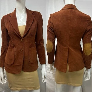 Vintage Girls 10 Brown Corduroy Elbow Patch Cotton 2-Button 70s Blazer Jacket - Picture 1 of 4