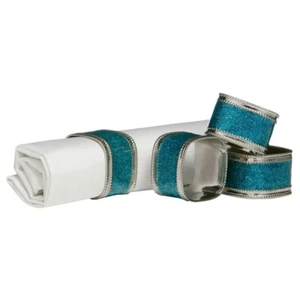 4pcs Turquoise Glitter Durable Metal Napkin Ring Nickel Plated Keep Table Tidy - Picture 1 of 1