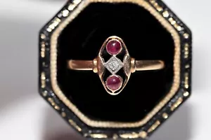 Antique Circa 1900s 14k Gold Natural Diamond And Cabochon Cut Ruby Ring - Picture 1 of 15