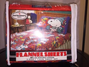New Vintage Snoopy Woodstock Flannel Twin Size Bed Sheet Set Winter Peanuts - Picture 1 of 10