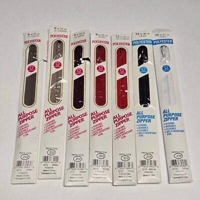 Coats All Purpose Zipper Split Resistant 9" 12" 14" 24" Lot Of 7 Multicolor New - Image 1 of 4