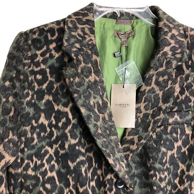 Blazer Feminino Cortefiel Marrom Preto Verde Mescla de Lã Animal Tamanho 10 NOVO Forrado - Imagem 1 de 4