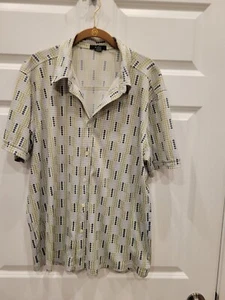 Alfani Retro Mens Button Down Shirt Vintage Look Geometric Muted Blue Green Y2K - Picture 1 of 4