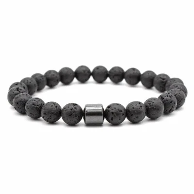 Armband Hämatit Lavastein Lava Vulkan schwarze Perlen Glücksarmband Damen Herren - Bild 1 von 2
