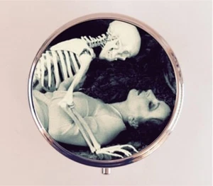 Flapper and Skeleton Pill Box Case Pillbox Holder Trinket Travel Art Deco Goth - Picture 1 of 3