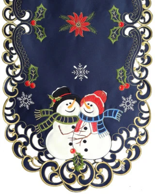 Manteles individuales de copo de nieve para muñeco de nieve de Navidad de vacaciones azul marino dorado Foto 1 de 4