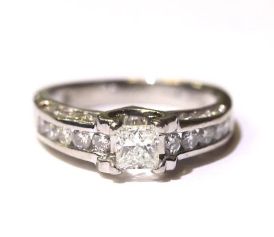 Anillo de compromiso de diamantes con conjunto invisible princesa 1,75 quilates oro blanco 14k 10,3 g 7,5 Foto 1 de 4