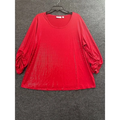 Красный мерцающий топ Susan Graver 1X для вечеринки офиса праздника вечеринки - Изображение 1 из 4