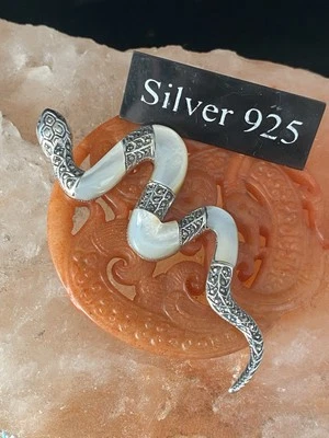 Large Solid Silver Snake Pendant With Mother Of Pearl  And Silver Chain - Image 1 of 4