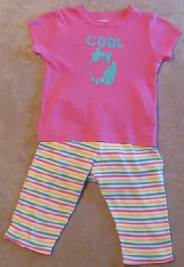 Girl's Pajama Set Size 5T- OshKosh. Kitty w/ Striped pants. Pink, blue, yellow - Picture 1 of 9