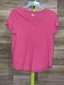 Old Navy Shirt Womens Large Pink EveryWear V Neck Short Sleeve Casual Soft Tee - Picture 1 of 7