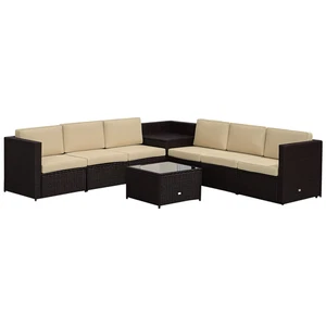 Outsunny 8Pcs Patio Rattan Sofa Set Garden Furniture Side Table Chair w/ Cushion - Picture 1 of 11