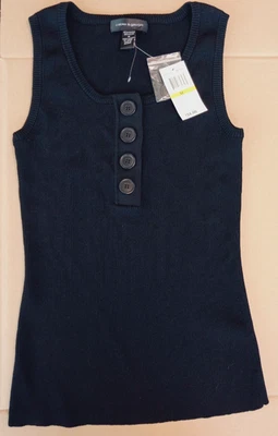 Camiseta sin mangas negra acanalada con cable y calibre Y2K de colección elástica botones grandes M Foto 1 de 4