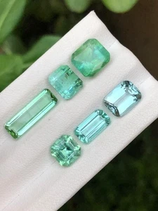 14 Ct Lot of Natural Tourmalines Emerald & Baguette Cuts Green,Mint,Aqua & Teal - Picture 1 of 7