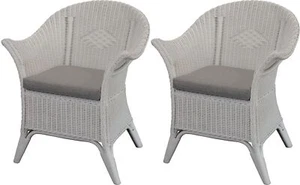 Set/2 Extra breiter Rattansessel Rattanstuhl Lounge Korbsessel Weiss mit Kissen - Bild 1 von 3