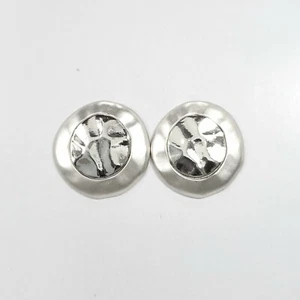 E0703 Two Tone Silver Colored Hammered Round Circle Shape Stud Post Earrings - Picture 1 of 4