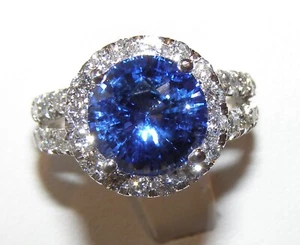 3.50 Ct Round Cut Natural Sapphire Diamond Engagement Ring 14K White Gold Size 9 - Picture 1 of 8