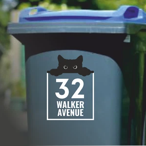 Lurking cat Wheelie Bin Numbers Personalised Labels Custom House Street Decal - Picture 1 of 28