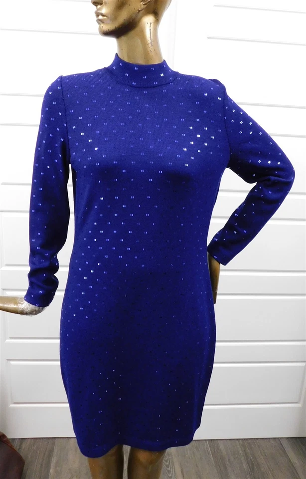 St John Evening Blue Santana Knit Paillette Long Sleeve Dress USA sz 12 - Image 1 of 4