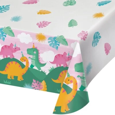 Girl Dinosaur Party Table Cover 137cm x 259cm Paper Girl Dinosaur Party Supplies - Image 1 of 2