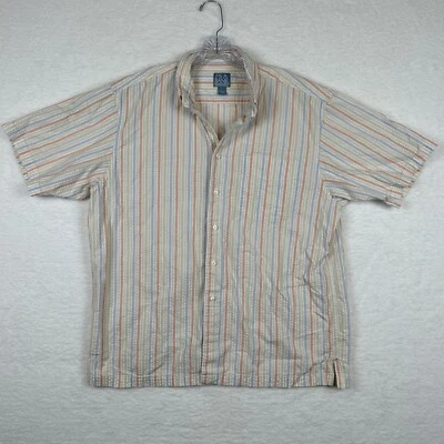 Jos A Bank Mens Stay Cool Button Down Shirt Large Seersucker Waffle Striped SS - Image 1 of 4