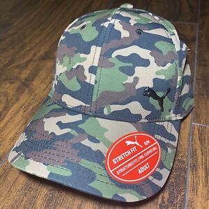 Puma Army Camouflage Baseball Hat S/M Stretch Fit Fitted Camo NWT