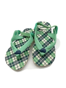 Havaianas Toddler Flip flop Sandals Baseball Hat Green Plaid Size USA 7C EUR 23 - Picture 1 of 8